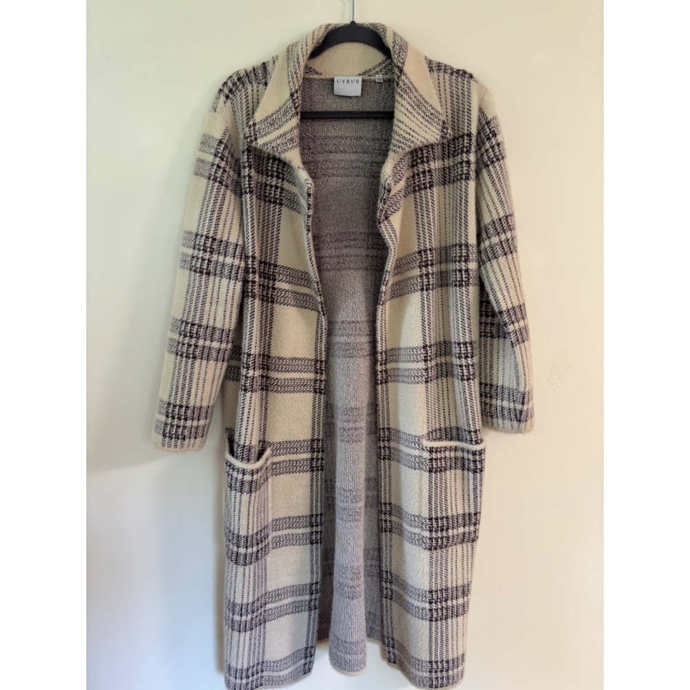 Plaid Longline Duster Heavy Knit Longline Cardigan Soft Sz M, Hygge, Cabincore,